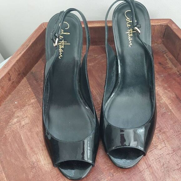 Cole Haan Nike Air Patent Leather Peep Toe Slingbacks | Size 9.5 - Picture 4 of 8